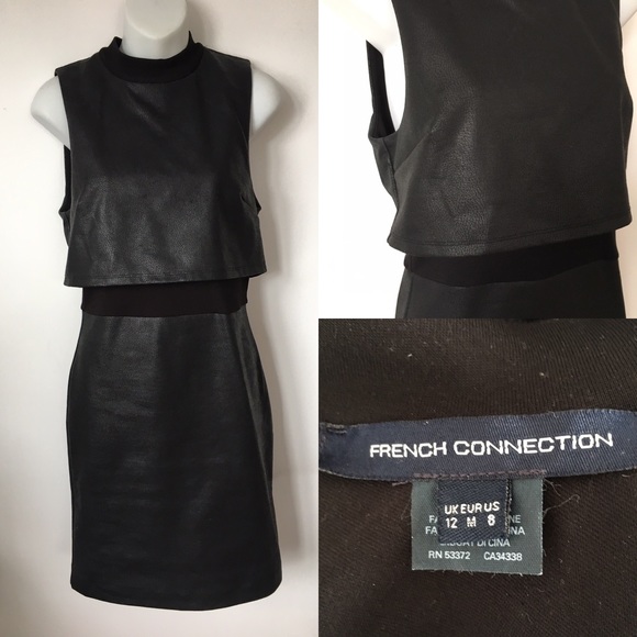 French Connection Dresses & Skirts - Faux Leather Stretch Cropped Bodycon mini dress